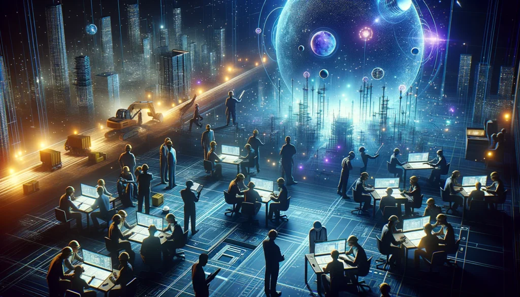 boost contractor profit - A vivid, detailed scene directly showing a bustling construction site