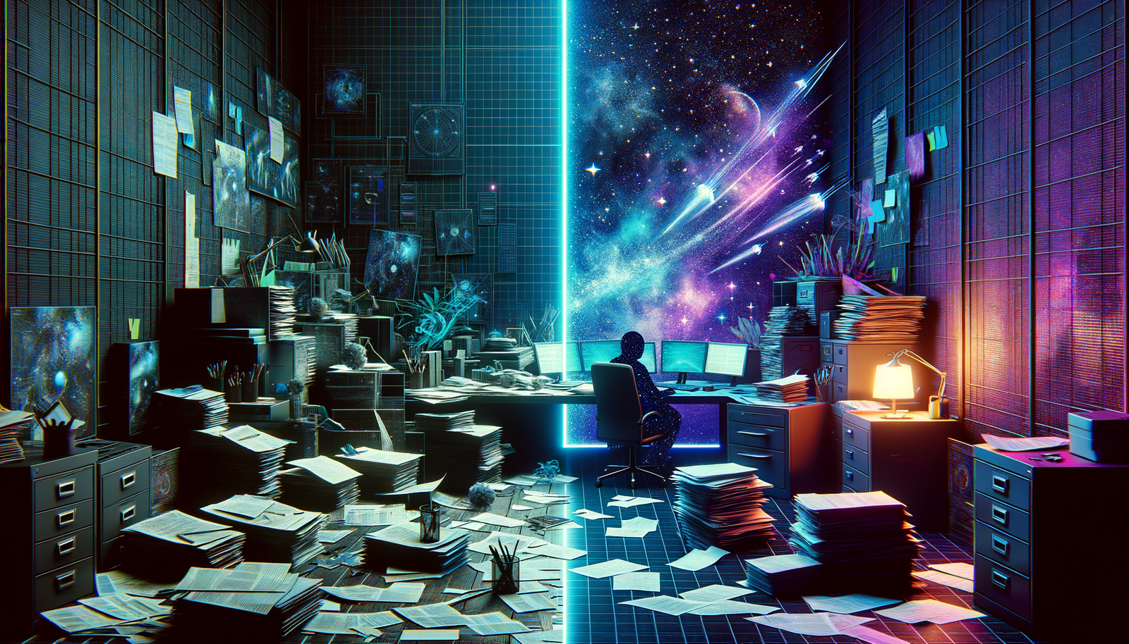 Mobile field service - Hero: Split-screen chaos vs calm organized workspace