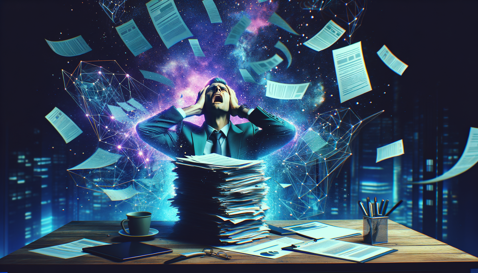 Contractor software comparison - Frustrated business owner with paperwork