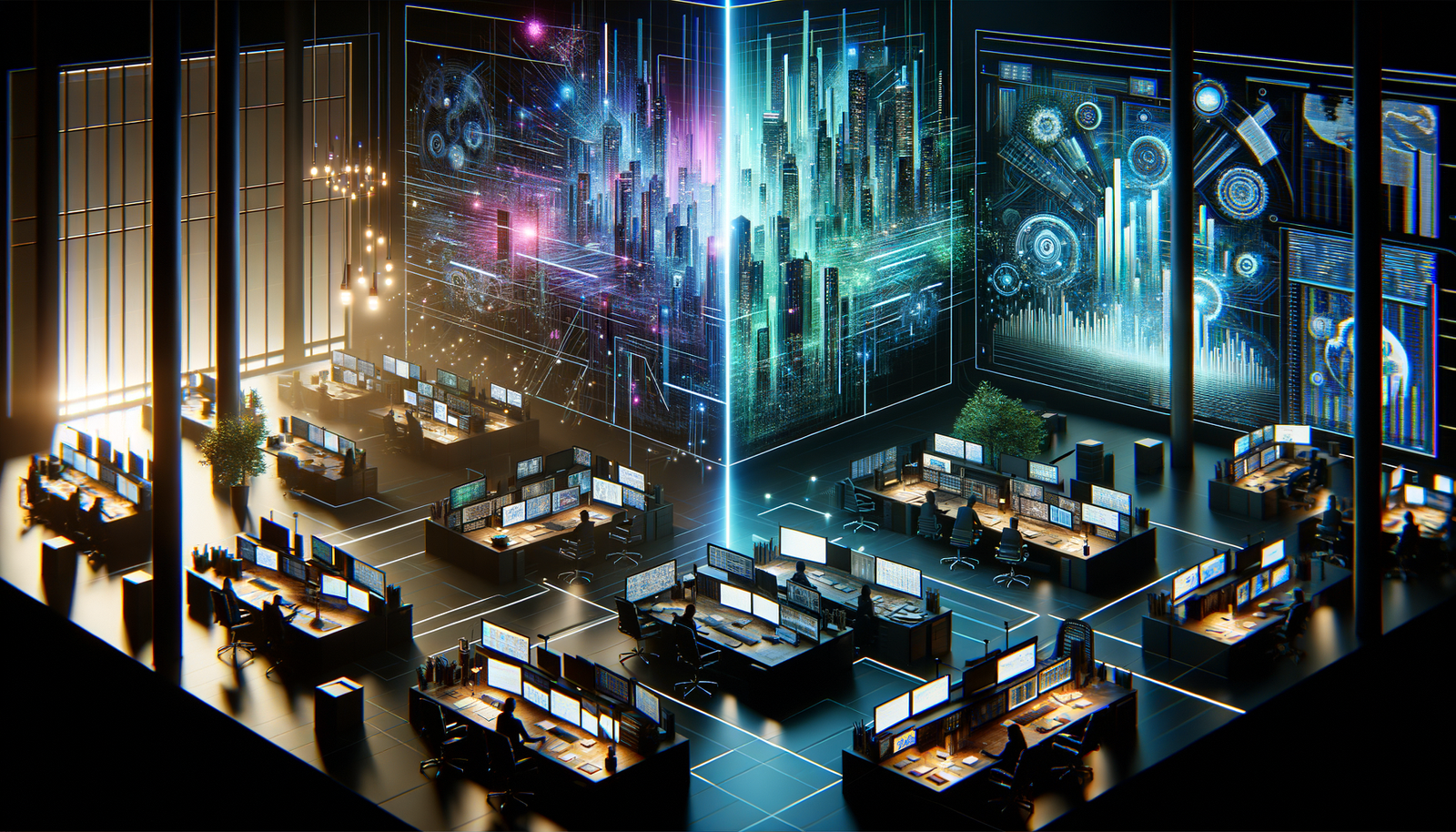 Multiple business tools - Hero: Split-screen chaos vs calm organized workspace