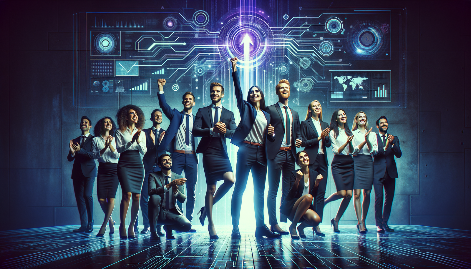 Mobile Business Management App for Tradesmen 9 Mobile business management - Team celebrating success, inspiring and forward-looking