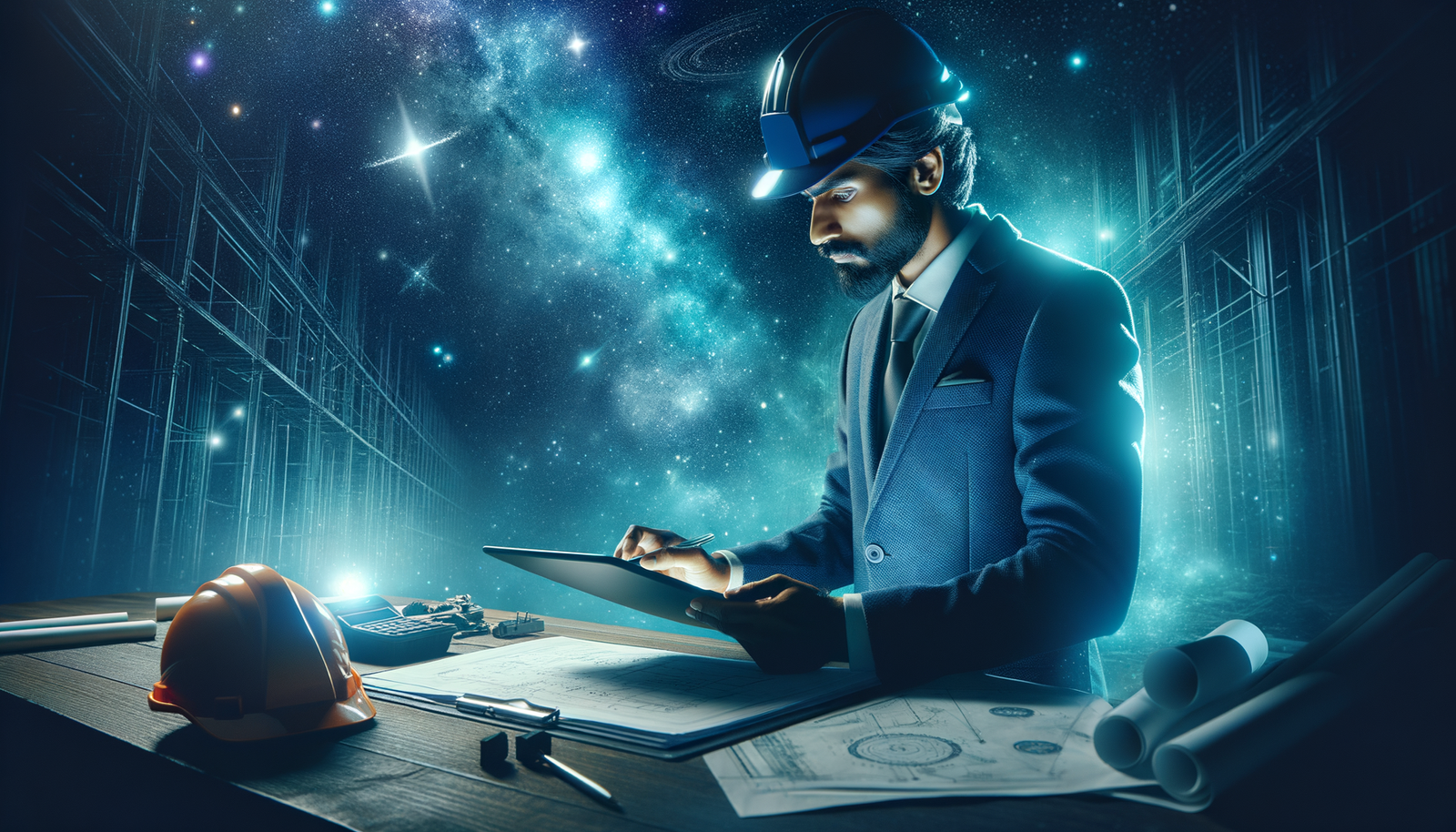 AI job scheduling - Professional contractor using tablet on job site