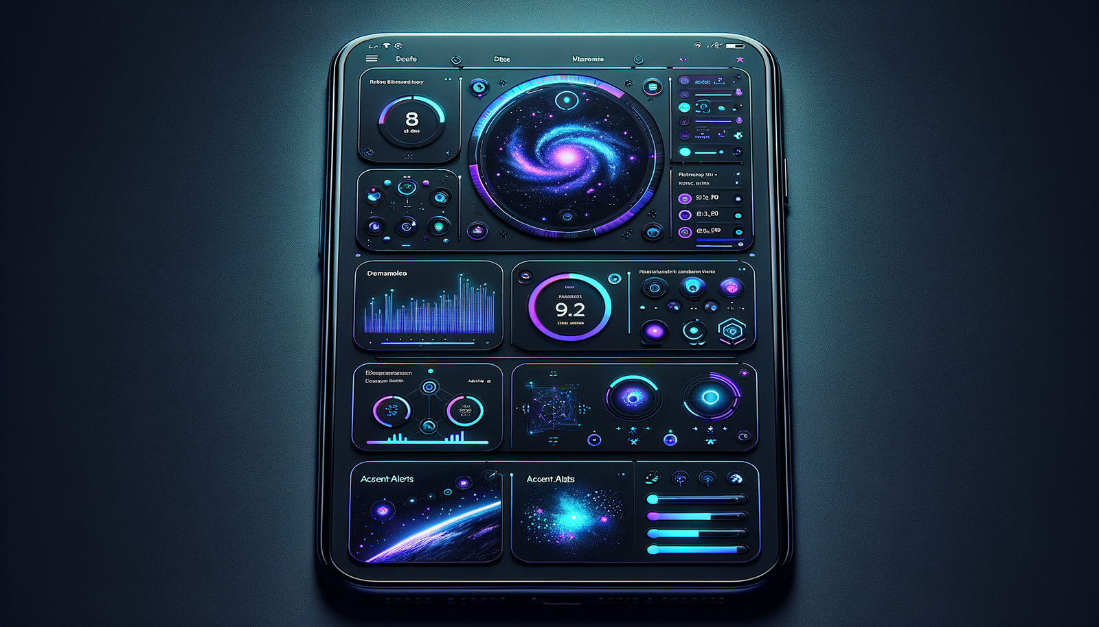 Multiple business tools - Mobile app dark mode dashboard with cyan accents