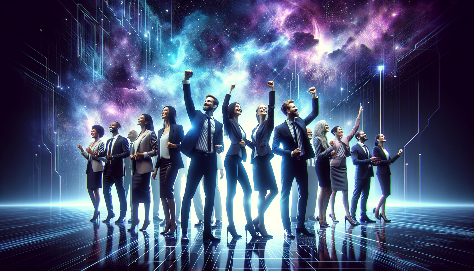 AI job scheduling - Team celebrating success, inspiring and forward-looking