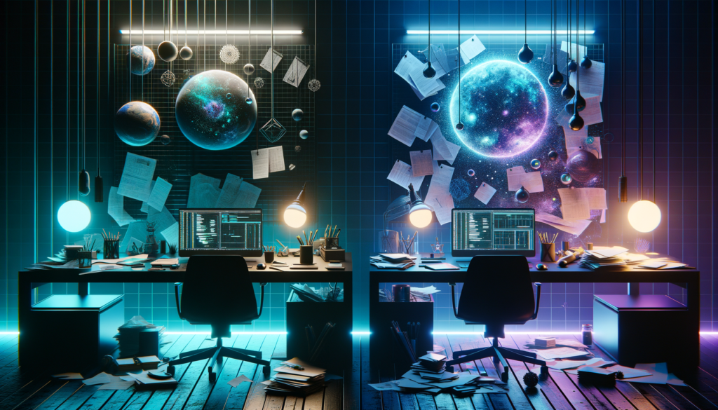 AI job scheduling - Hero: Split-screen chaos vs calm organized workspace