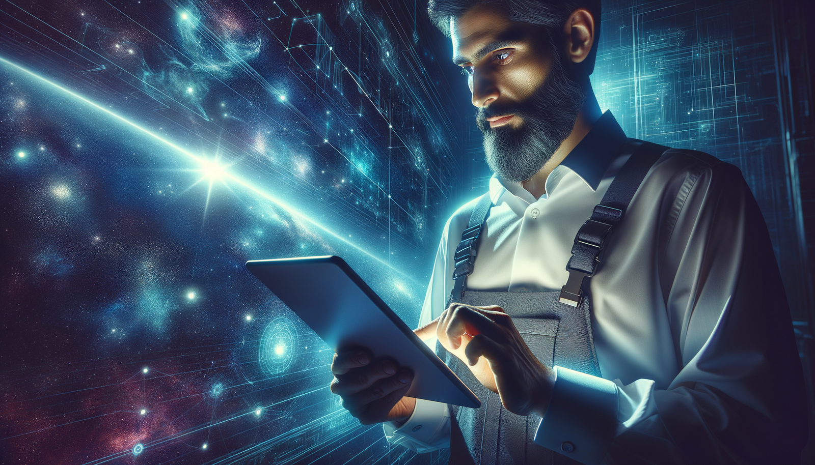 Job lifecycle management - Professional contractor using tablet on job site