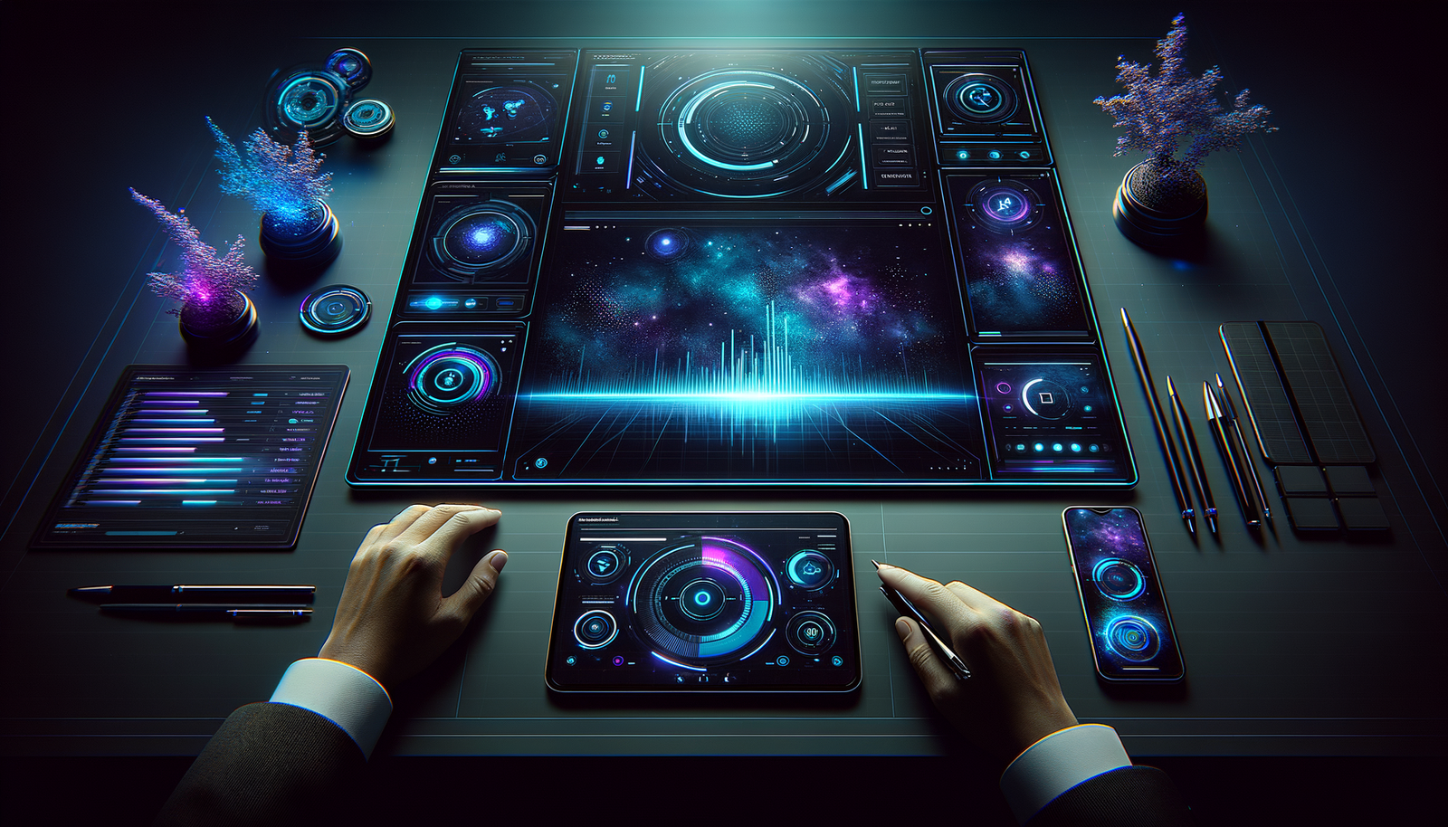 AI job scheduling - Mobile app dark mode dashboard with cyan accents
