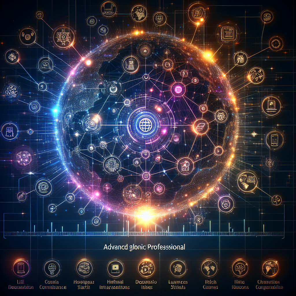Discover Quantra For Tradesmen: Revolutionizing Trade Skills with Quantra AI 6 Quantra AI: Network diagram of 26 business icons connecting together into a glowing sphere