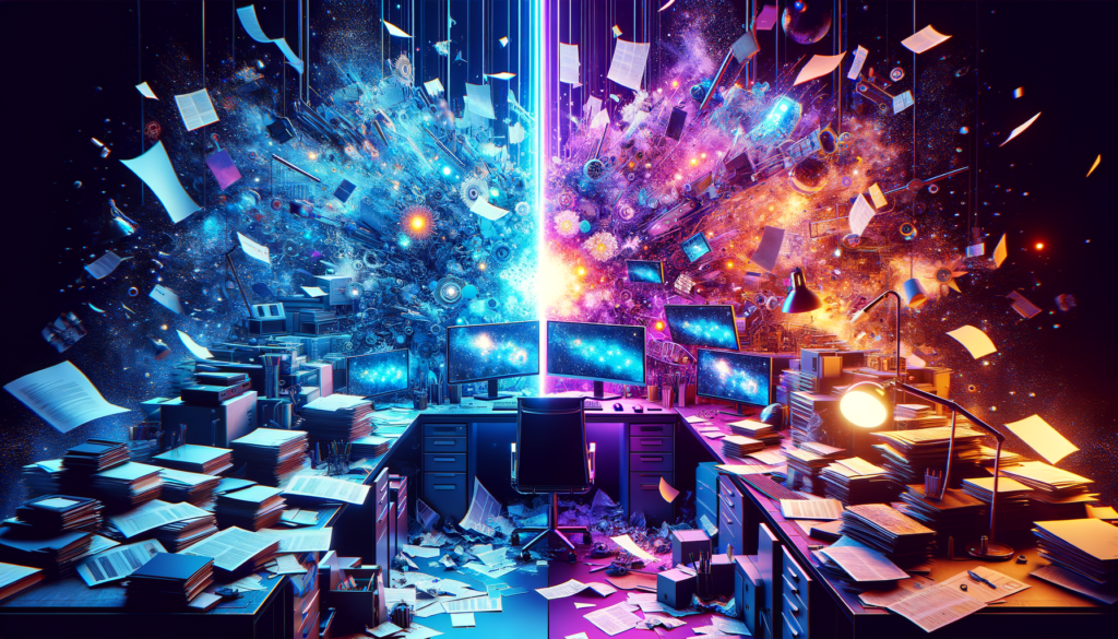 Contractor software comparison - Hero: Split-screen chaos vs calm organized workspace