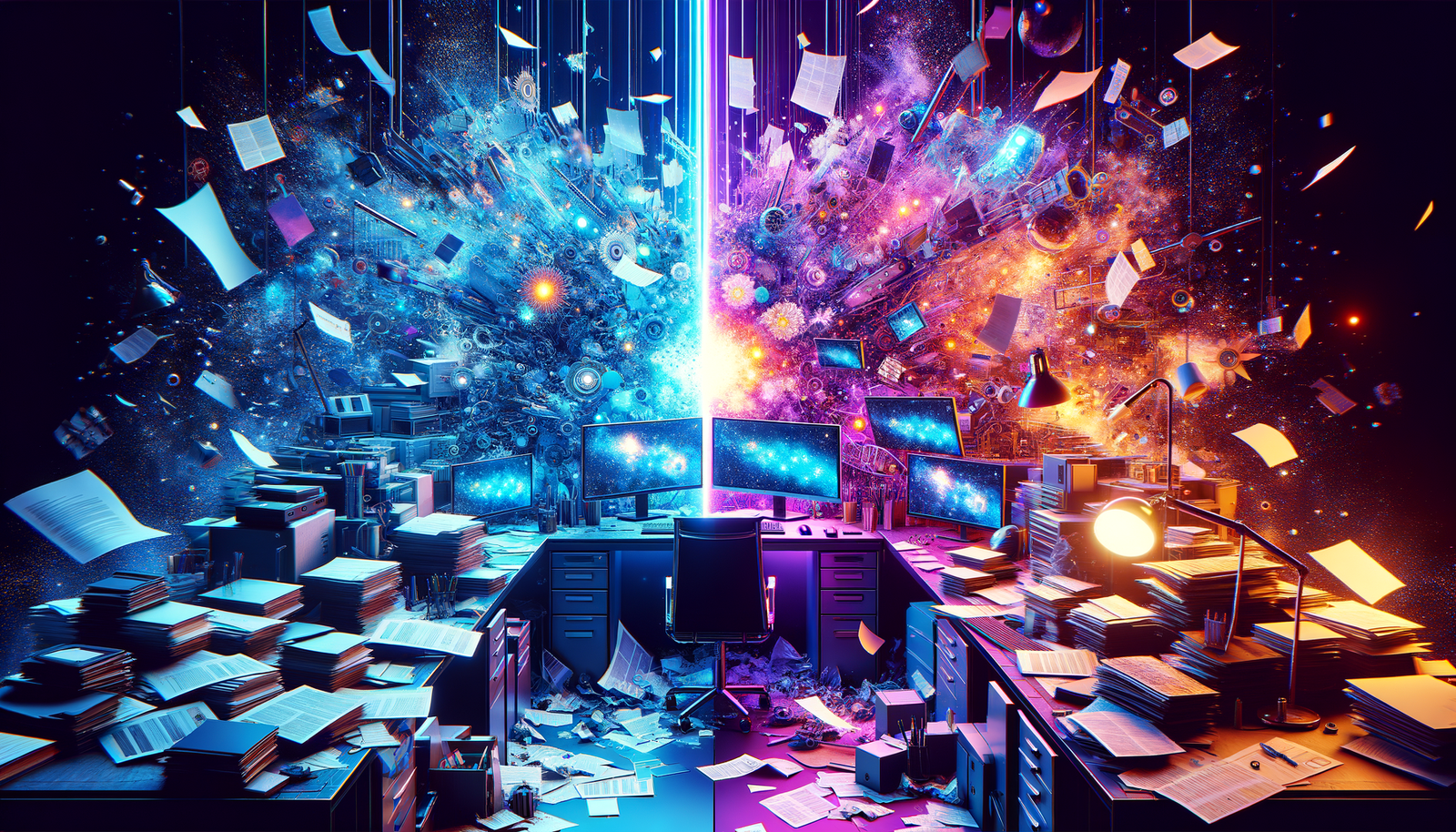 Contractor software comparison - Hero: Split-screen chaos vs calm organized workspace