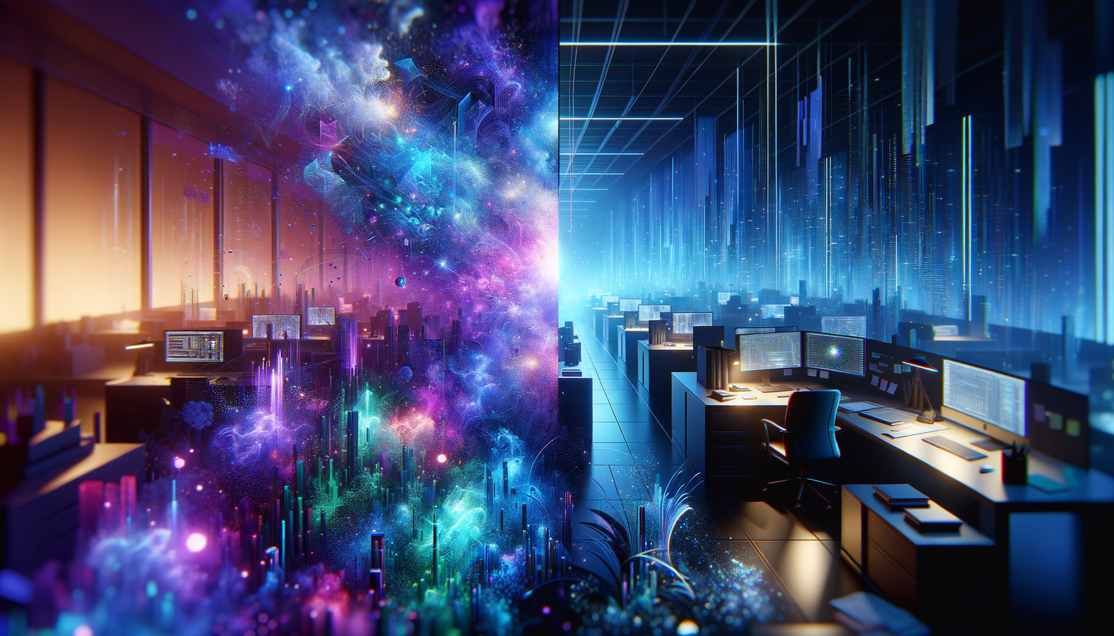 Business Software Speed: The 30-Second Rule 2 Business software speed - Hero: Split-screen chaos vs calm organized workspace