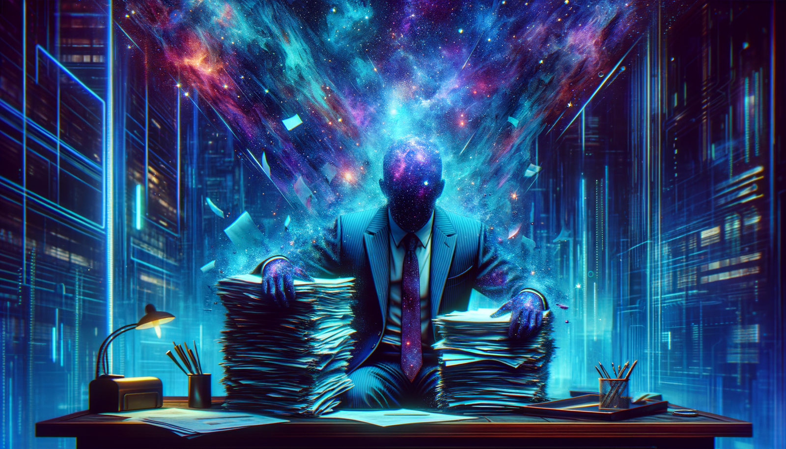 Multiple business tools - Frustrated business owner with paperwork