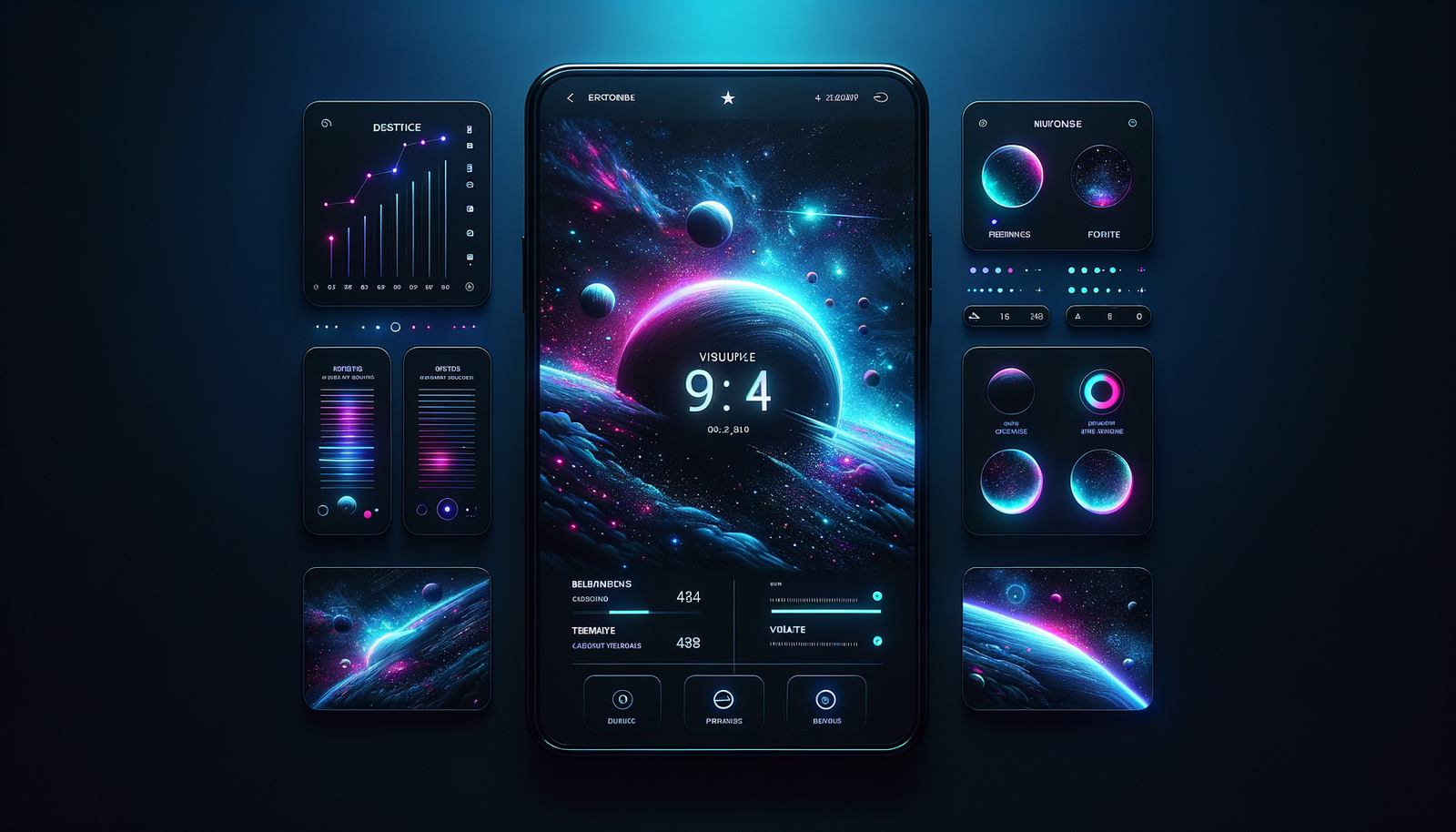 Mobile field service - Mobile app dark mode dashboard with cyan accents