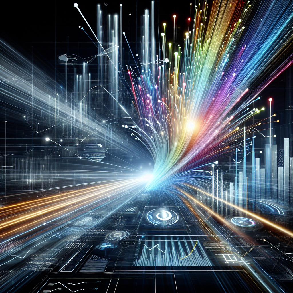 Discover Quantra For Tradesmen: Revolutionizing Trade Skills with Quantra AI 8 Quantra AI: Abstract representation of data speed, fiber optics, business growth charts rising