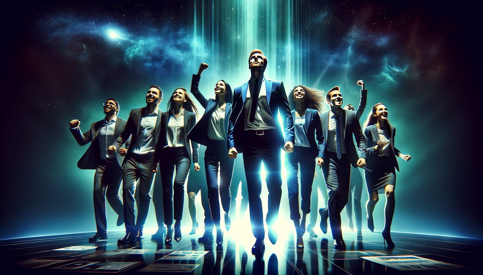 Contractor software comparison - Team celebrating success, inspiring and forward-looking