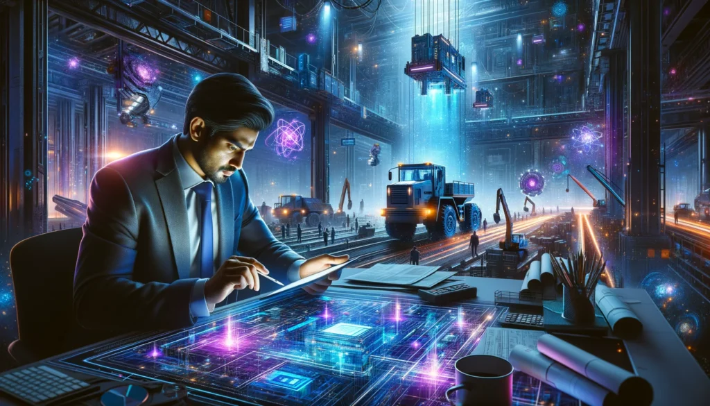 invoicing best practices - A vivid, detailed scene directly showing a contractor reviewing a